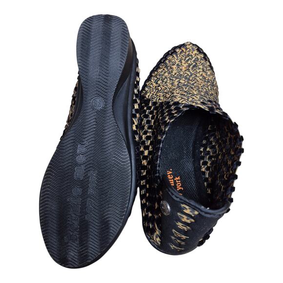 Bernie Mev NY Gem Black Bronze Gold Slip On Woven Wedge Shoes Loafers 38 US 7 - Picture 4 of 5